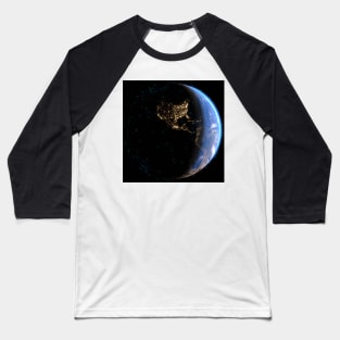 Earth surrounded by an intricate network of interconnected satellites in space. Baseball T-Shirt